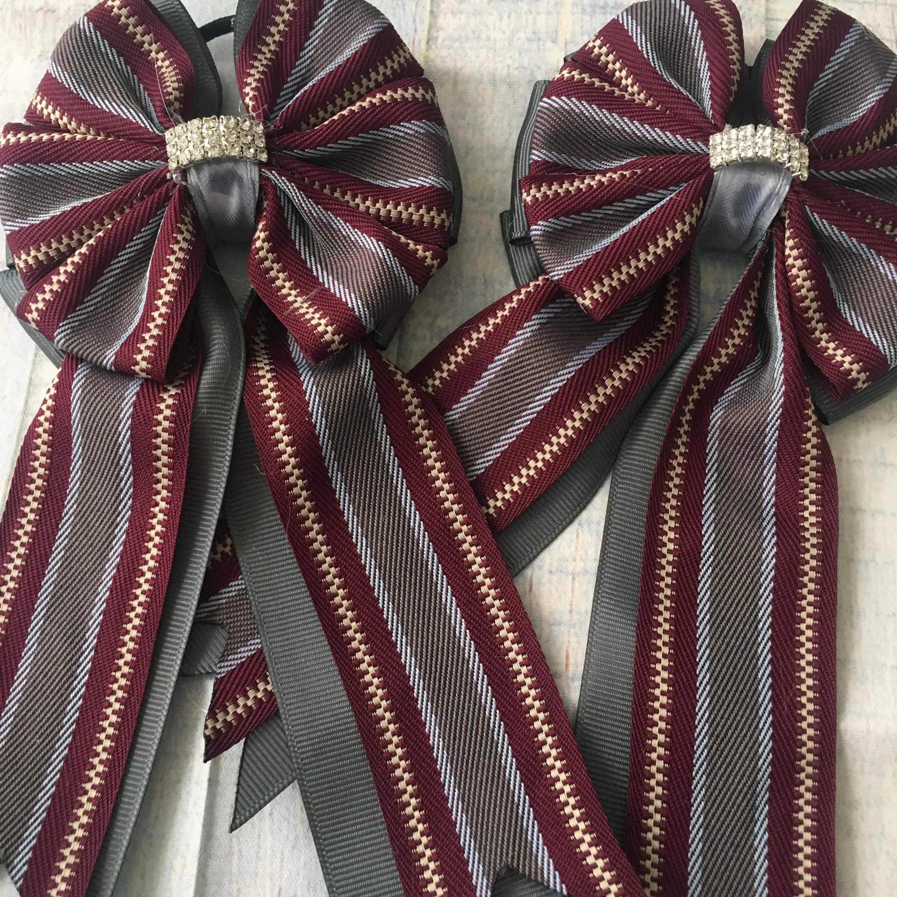 💚 Show Bows: Hampton Stripe: Merlot/Charcoal