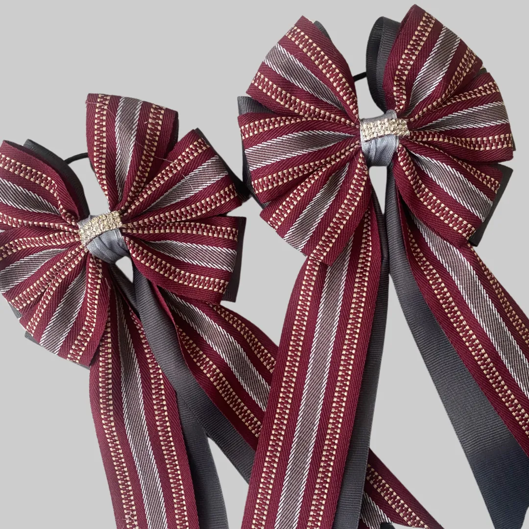 💚 Show Bows: Hampton Stripe: Merlot/Charcoal