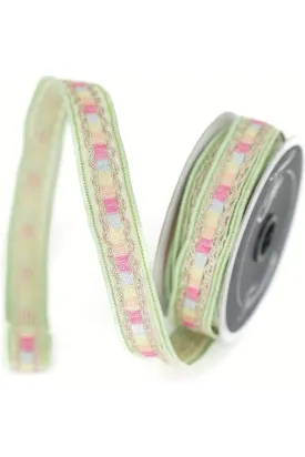 1" Pastel Border Ribbon: Green (10 Yards)