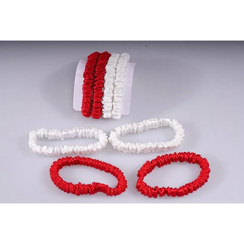 4 Pack Mini Silk Scrunchies - Red & White - dropshipping