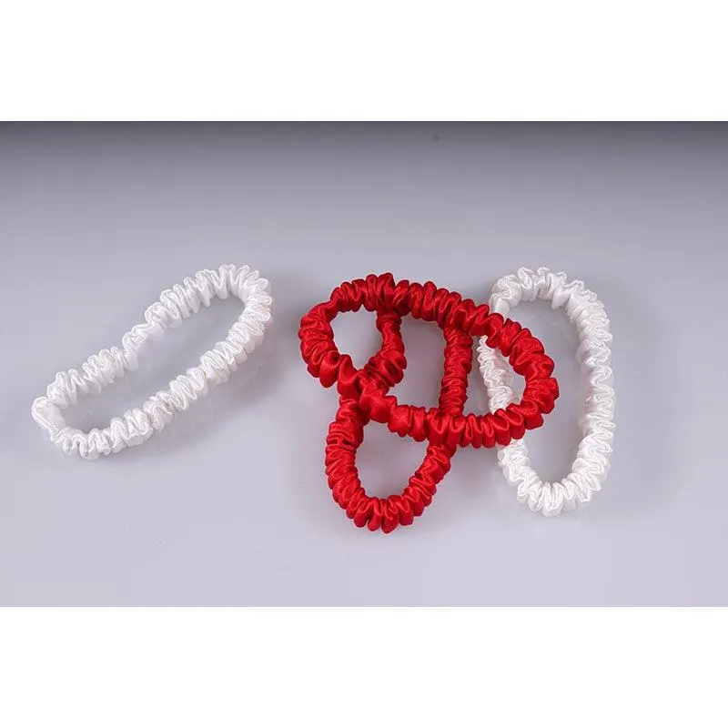 4 Pack Mini Silk Scrunchies - Red & White - dropshipping