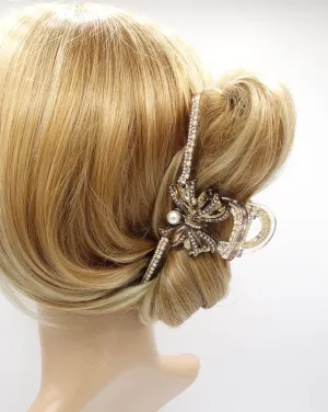 antique hair claw, metal bow hair claw, rhinestone hair claw for women