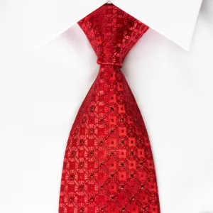 Arnaldo Bassini Silk Rhinestone Necktie Interlocking Circles On Red With Red Sparkles