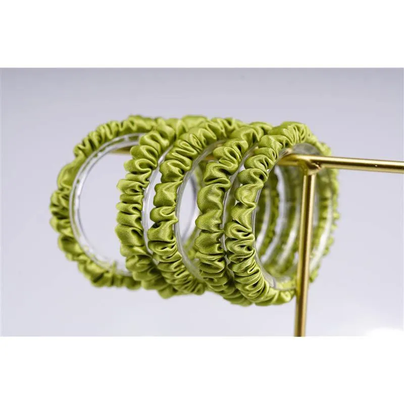 Autumn Green silk scrunchies mini