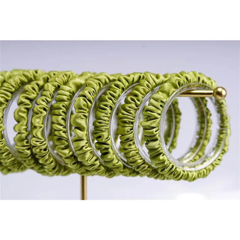 Autumn Green silk scrunchies mini