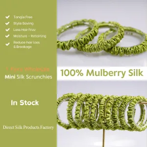 Autumn Green silk scrunchies mini