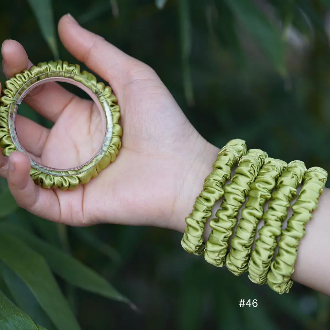 Autumn Green silk scrunchies mini