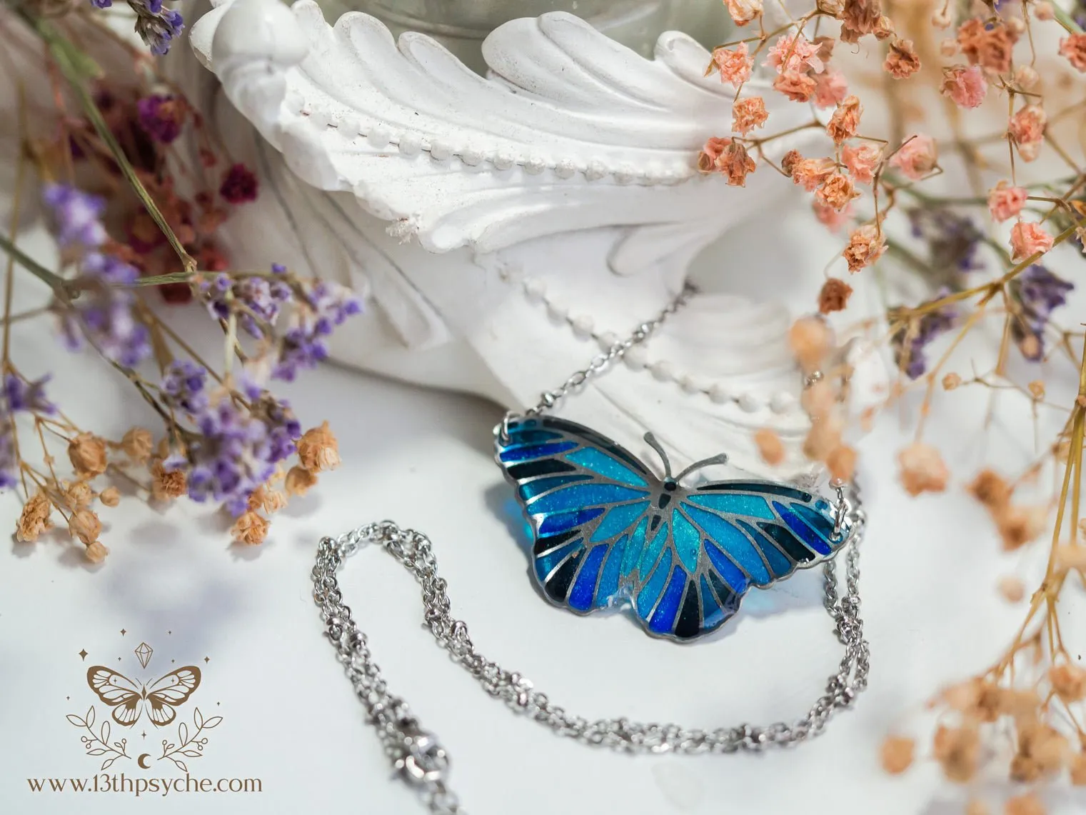 Blue butterfly choker necklace, Stained glass inspired