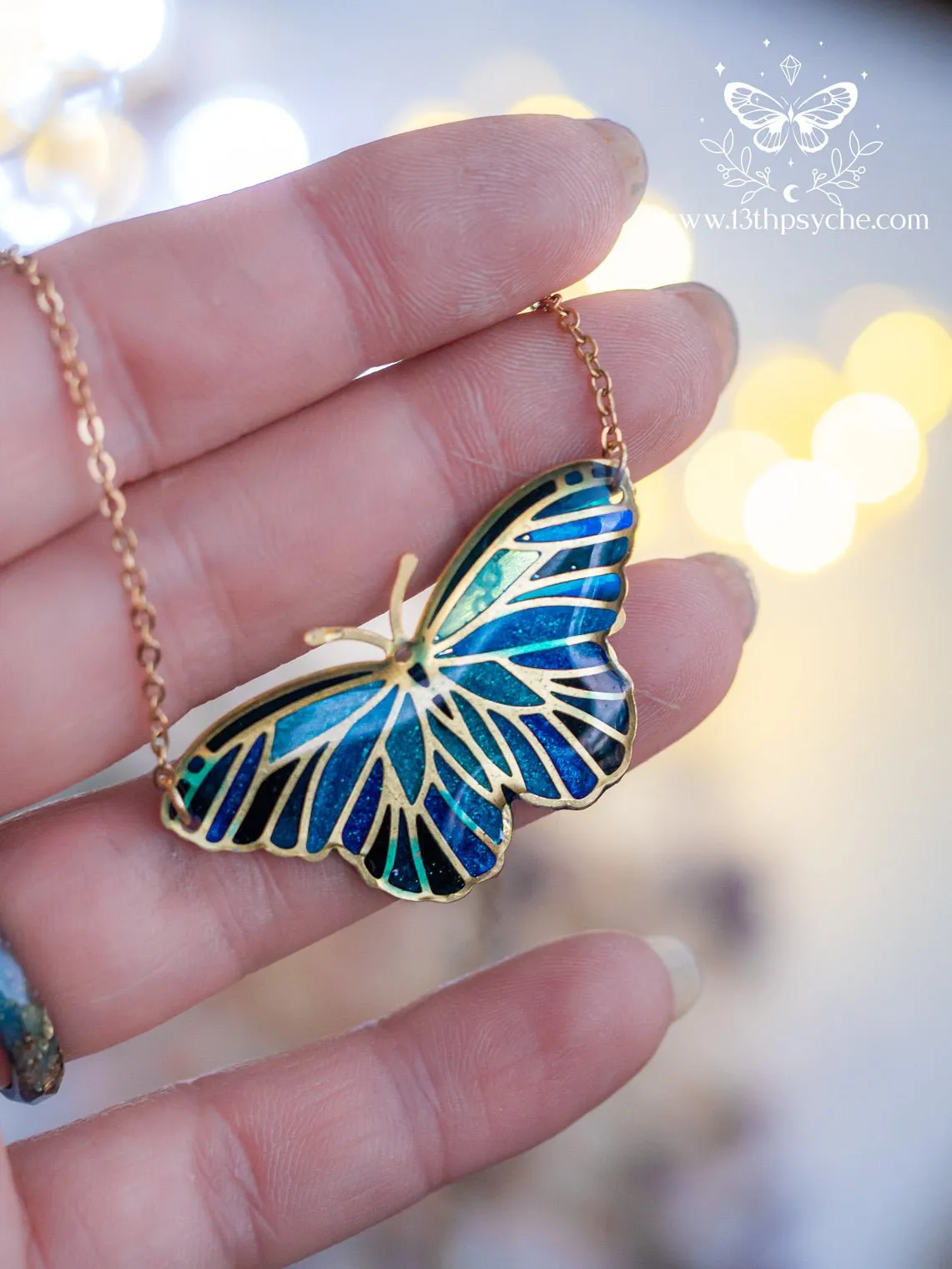 Blue butterfly choker necklace, Stained glass inspired