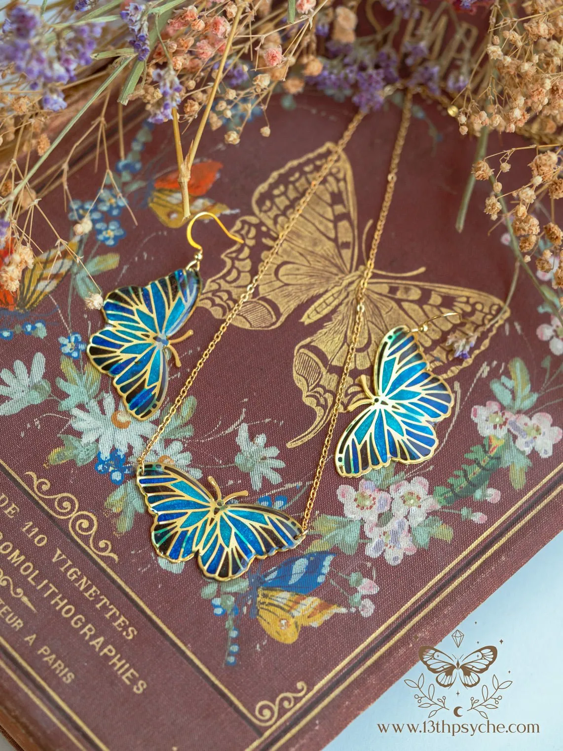 Blue butterfly choker necklace, Stained glass inspired