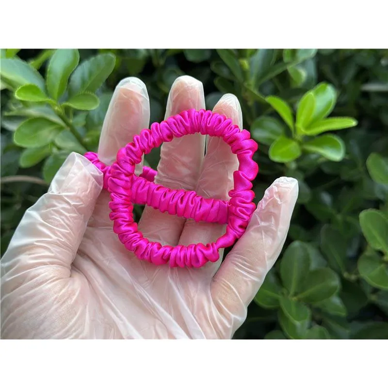 Bright Pink silk scrunchies mini