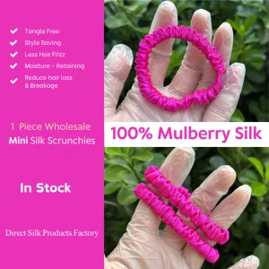 Bright Pink silk scrunchies mini