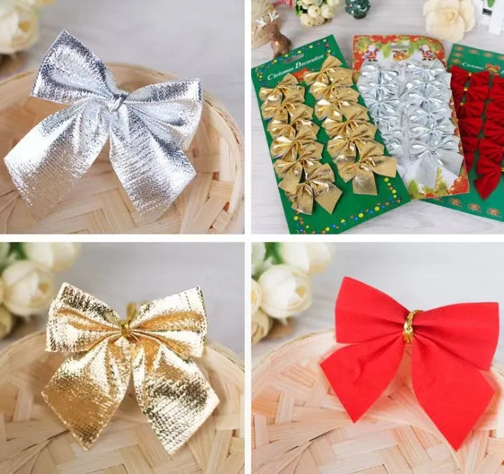 Bulk 12Pcs Christmas Bow Flocked Christmas Bowknot for Christmas Tree Decorations Wholesale