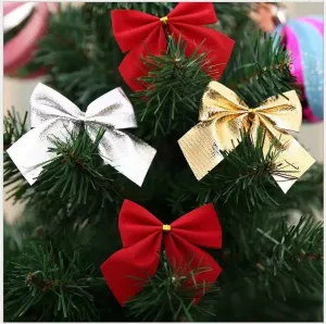 Bulk 12Pcs Christmas Bow Flocked Christmas Bowknot for Christmas Tree Decorations Wholesale