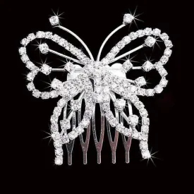 Butterfly Silhouette Crystal and Silver Plated Hair Comb