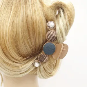 button hair claw woolen fabric pearl button embellished hair clamp updo hair accessory for women