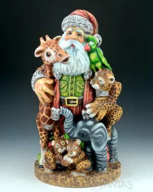 Carved Russian Santa with African Animals