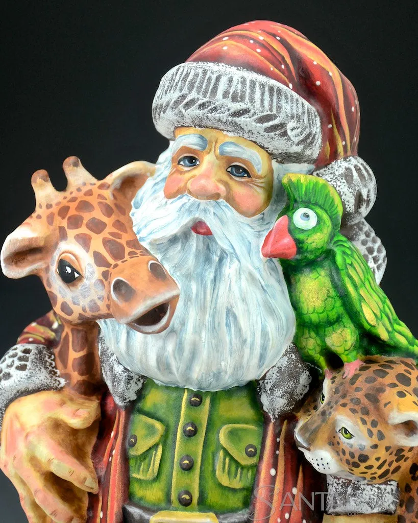 Carved Russian Santa with African Animals