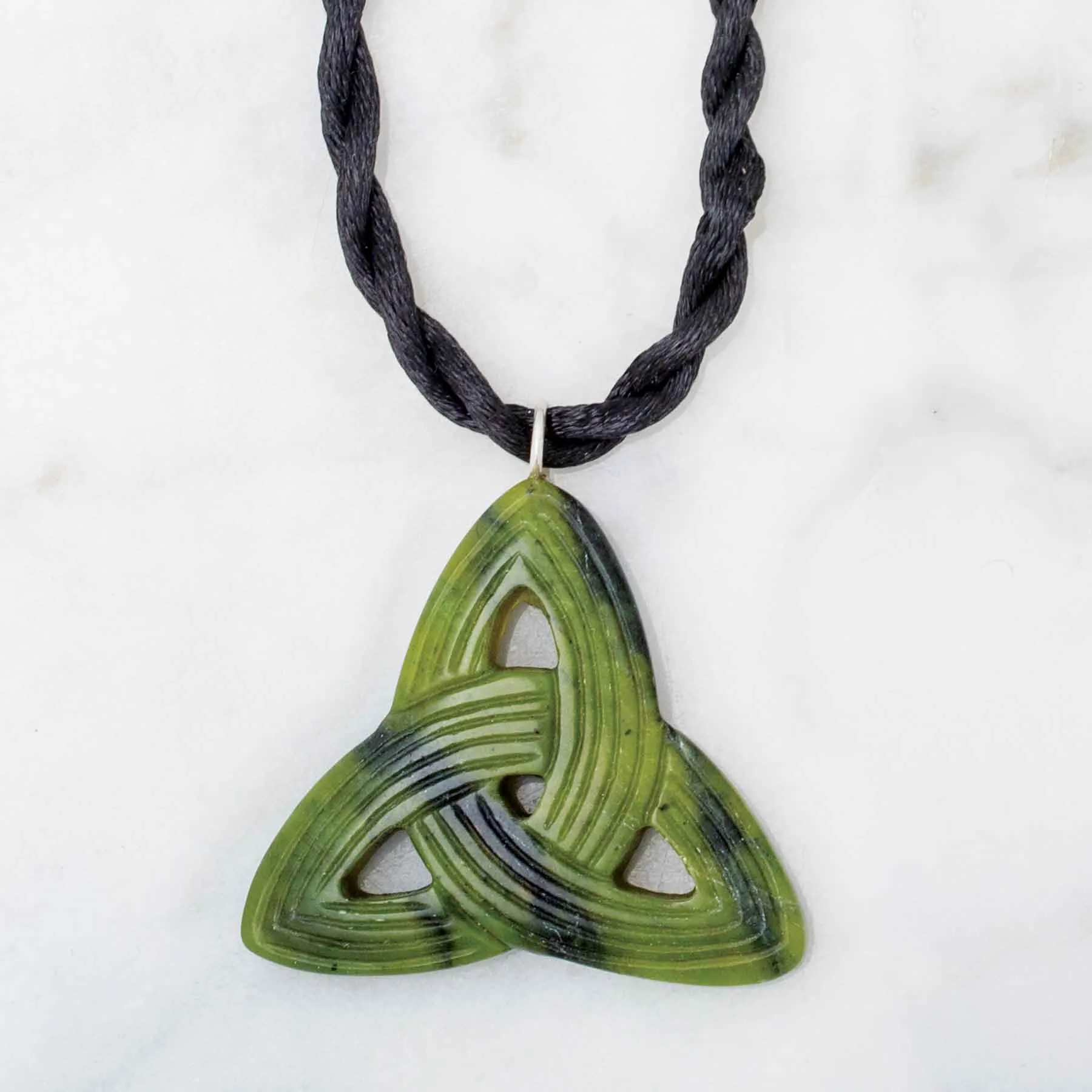 Connemara Marble Carved Trinity Knot Pendant Necklace