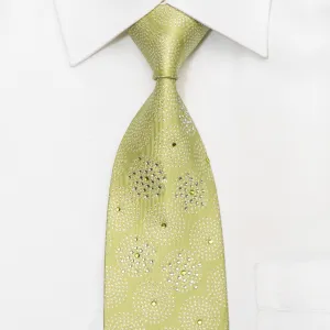 Cravatte Men's Rhinestone Silk Necktie Silver Circles On Green With Silver Sparkles