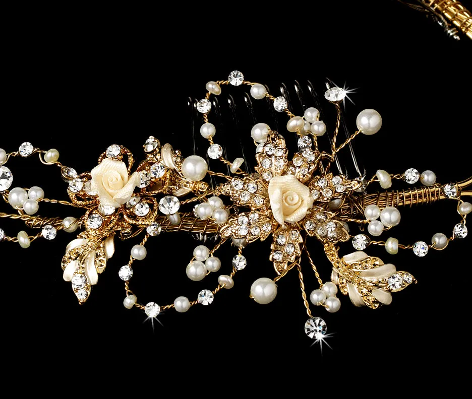 Crystal & Pearl Vintage Bridal Hair Vine Headpiece