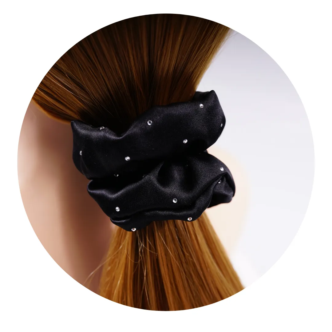 Crystal Silk Scrunchies Large Black