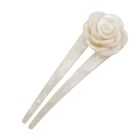 Crystalmood Cellulose Acetate 2-Prong Hair Stick Fork with Flower Ivory