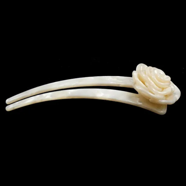 Crystalmood Cellulose Acetate 2-Prong Hair Stick Fork with Flower Ivory