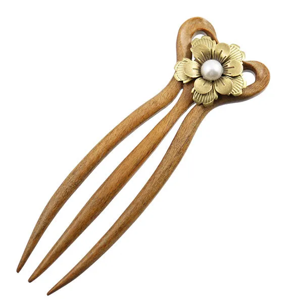 CrystalMood Handmade Carved 3-Prong Wood Hair Stick Fork Vase