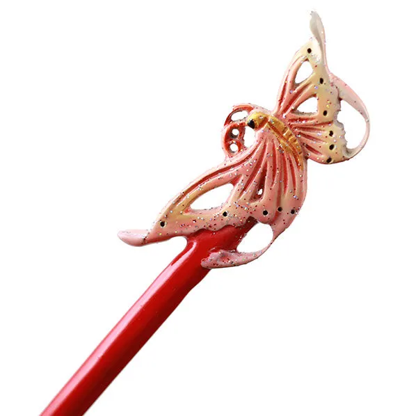 CrystalMood Handmade Carved Boxwood Hair Stick Butterfly Lacquered