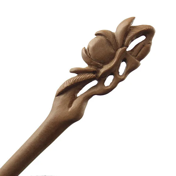 CrystalMood Handmade Carved Peachwood Hair Stick Peach