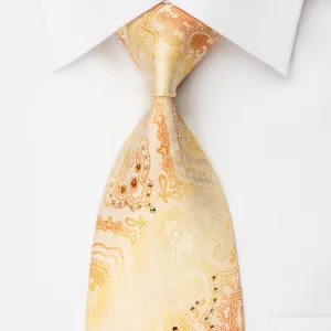 Daniel Hechter Rhinestone Necktie Damask On Peach Orange Woven Silk