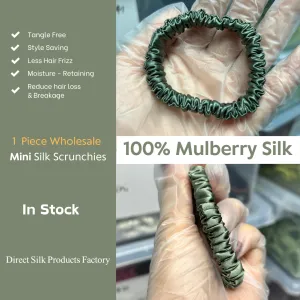 Deep Bean Green silk scrunchies mini