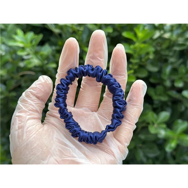 Deep Navy Blue silk scrunchies mini