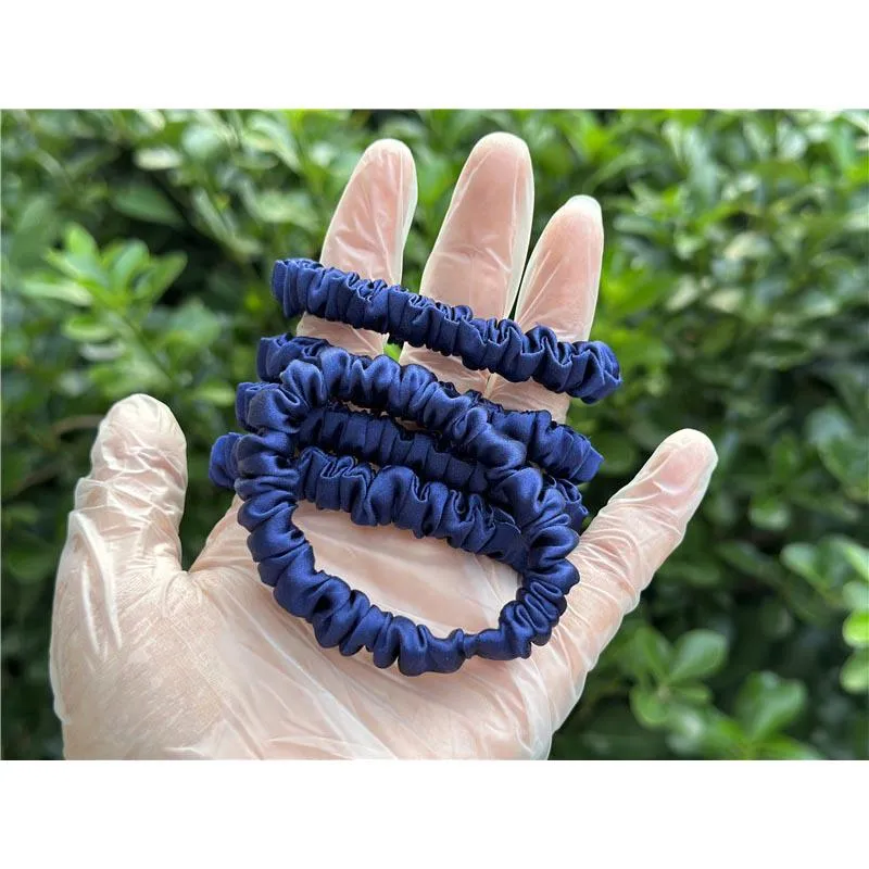 Deep Navy Blue silk scrunchies mini