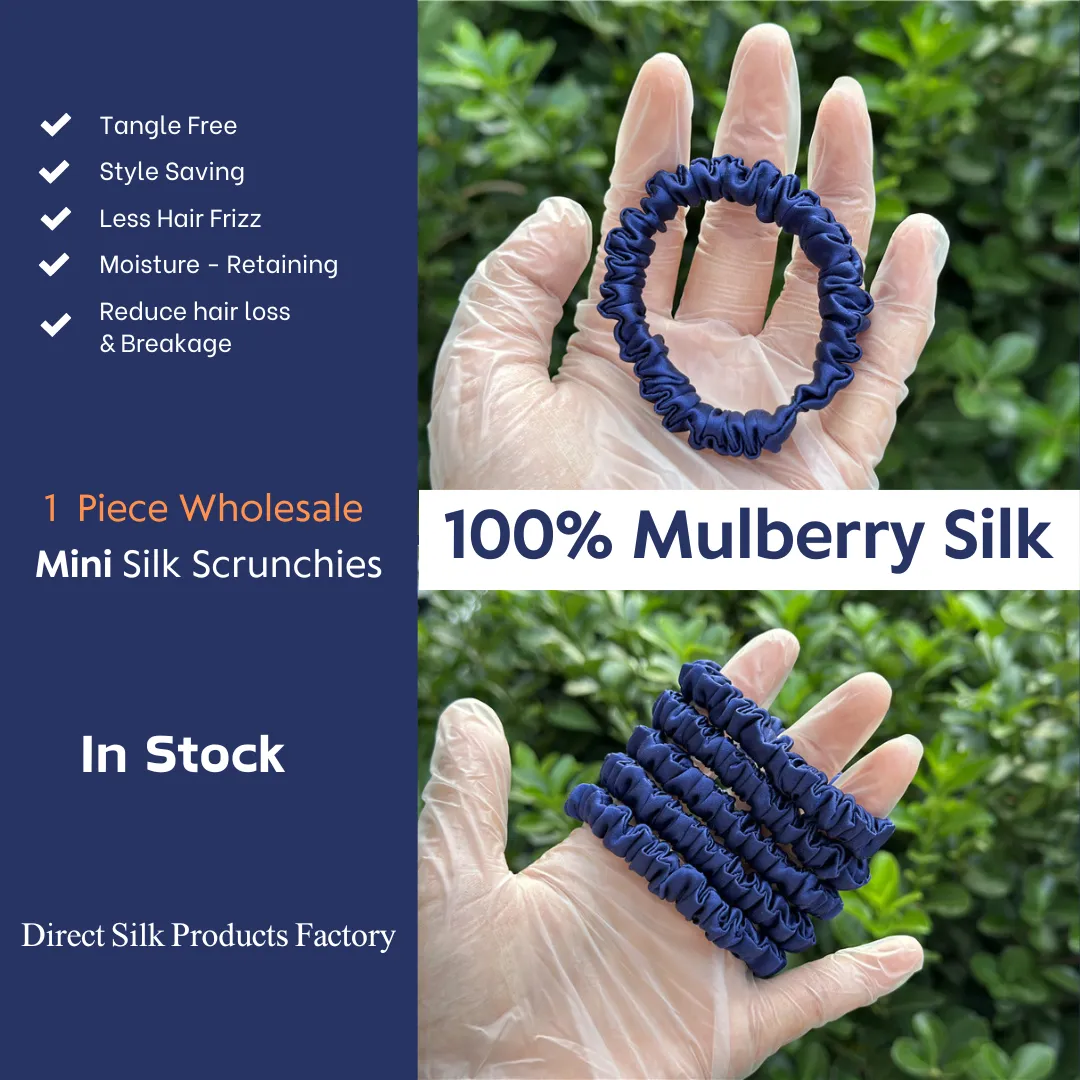 Deep Navy Blue silk scrunchies mini