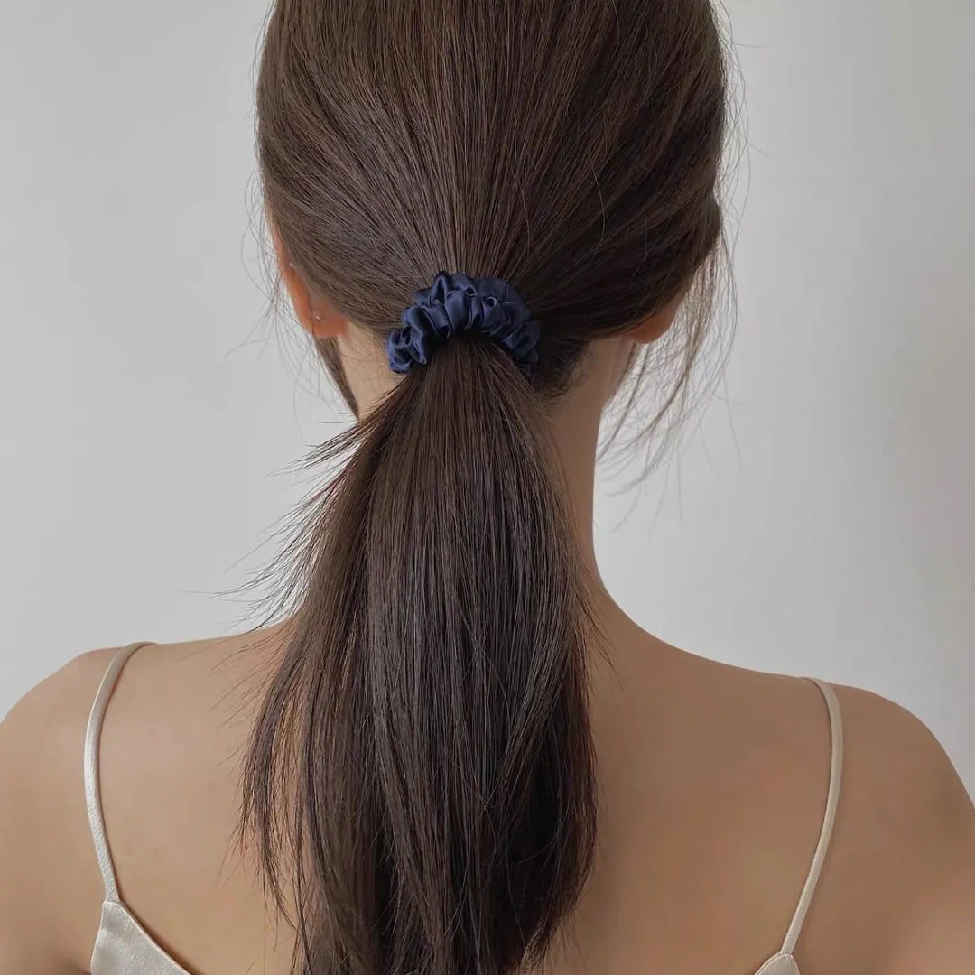 Deep Navy Blue silk scrunchies mini