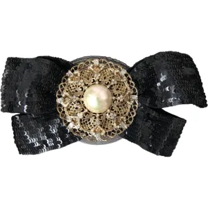 Dolce & Gabbana Black Sequin Pearl Handmade Brooch Hair Pin