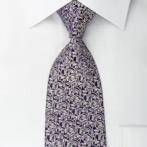 Elegance Silk Necktie Silver Vines On Blue With Rhinestones