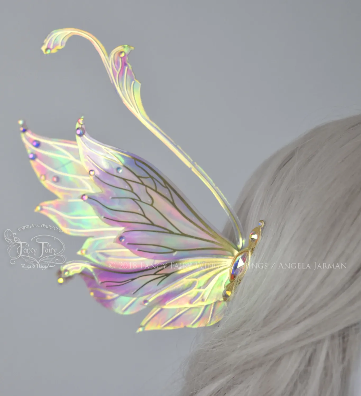 Fauna Iridescent Convertible Fairy Wings and Winged Hair Comb set in Opal Rainbow with Swarvski Crystals