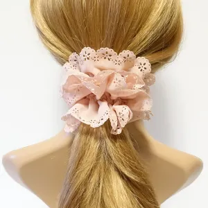 Floral Lace scrunchy petal edge chiffon scrunchies Hair Elastic Ponytail Holder Women Hair tie scrunchie