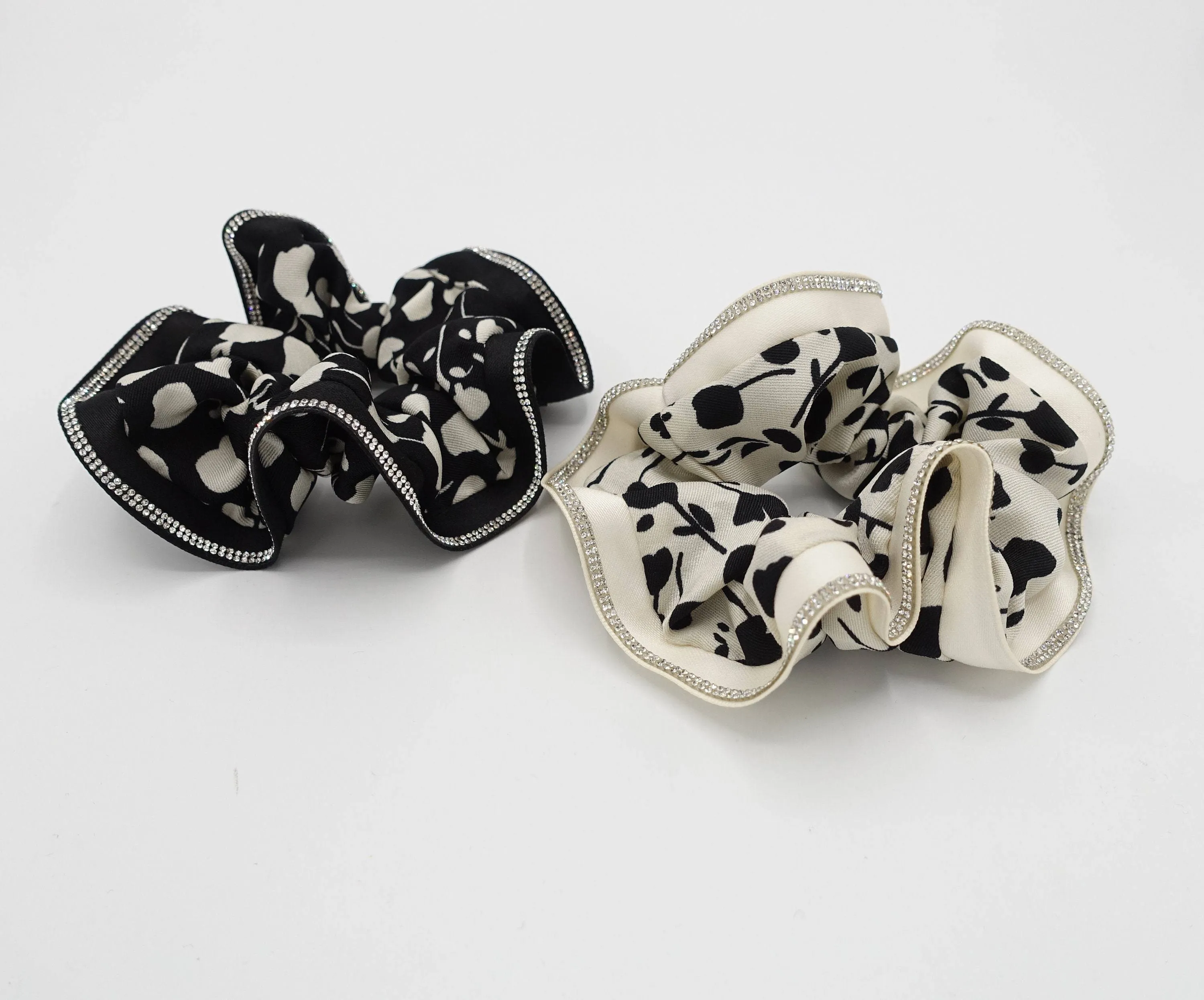 floral scrunchies hotfix embellished trim hair elastic scrunchie for women