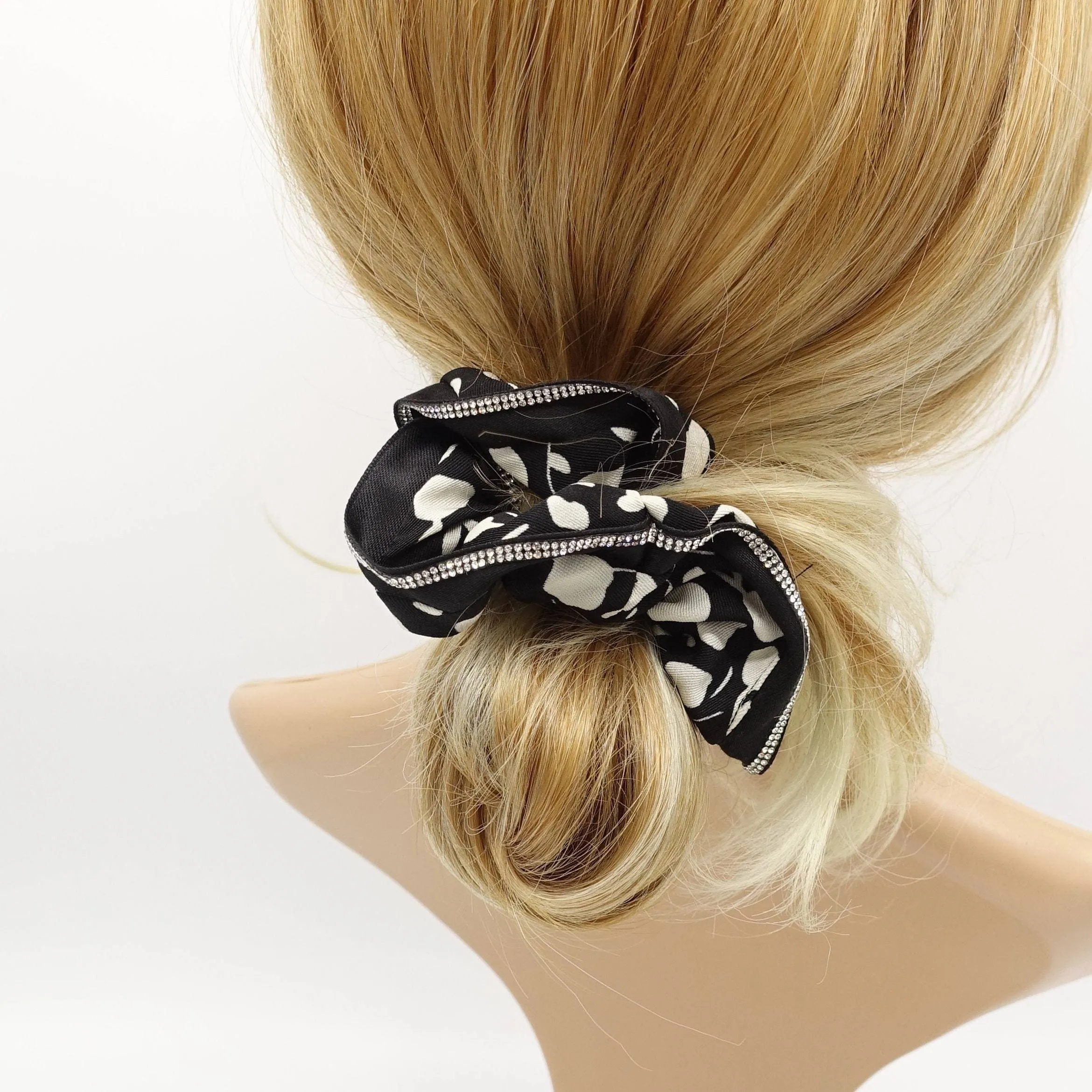 floral scrunchies hotfix embellished trim hair elastic scrunchie for women