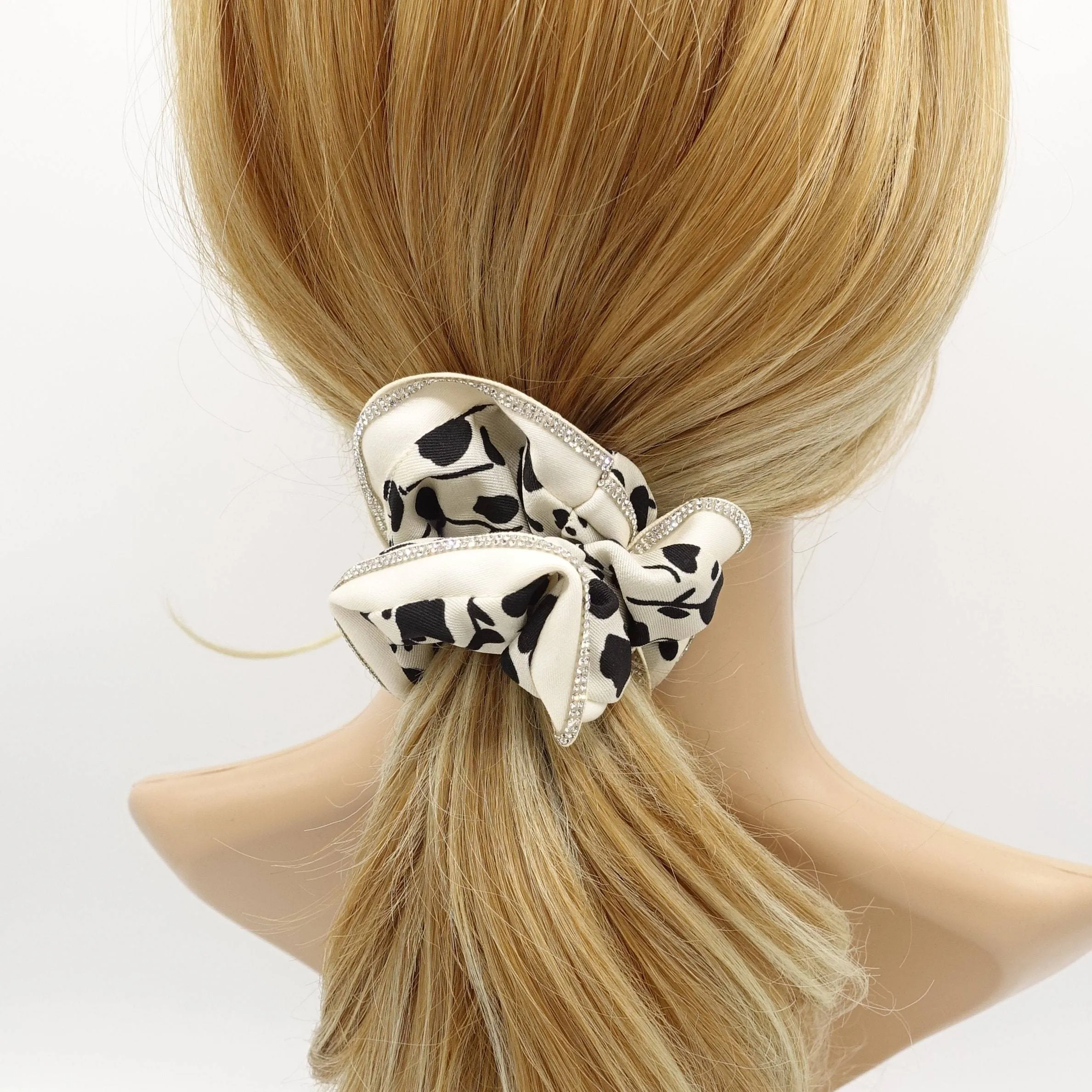 floral scrunchies hotfix embellished trim hair elastic scrunchie for women