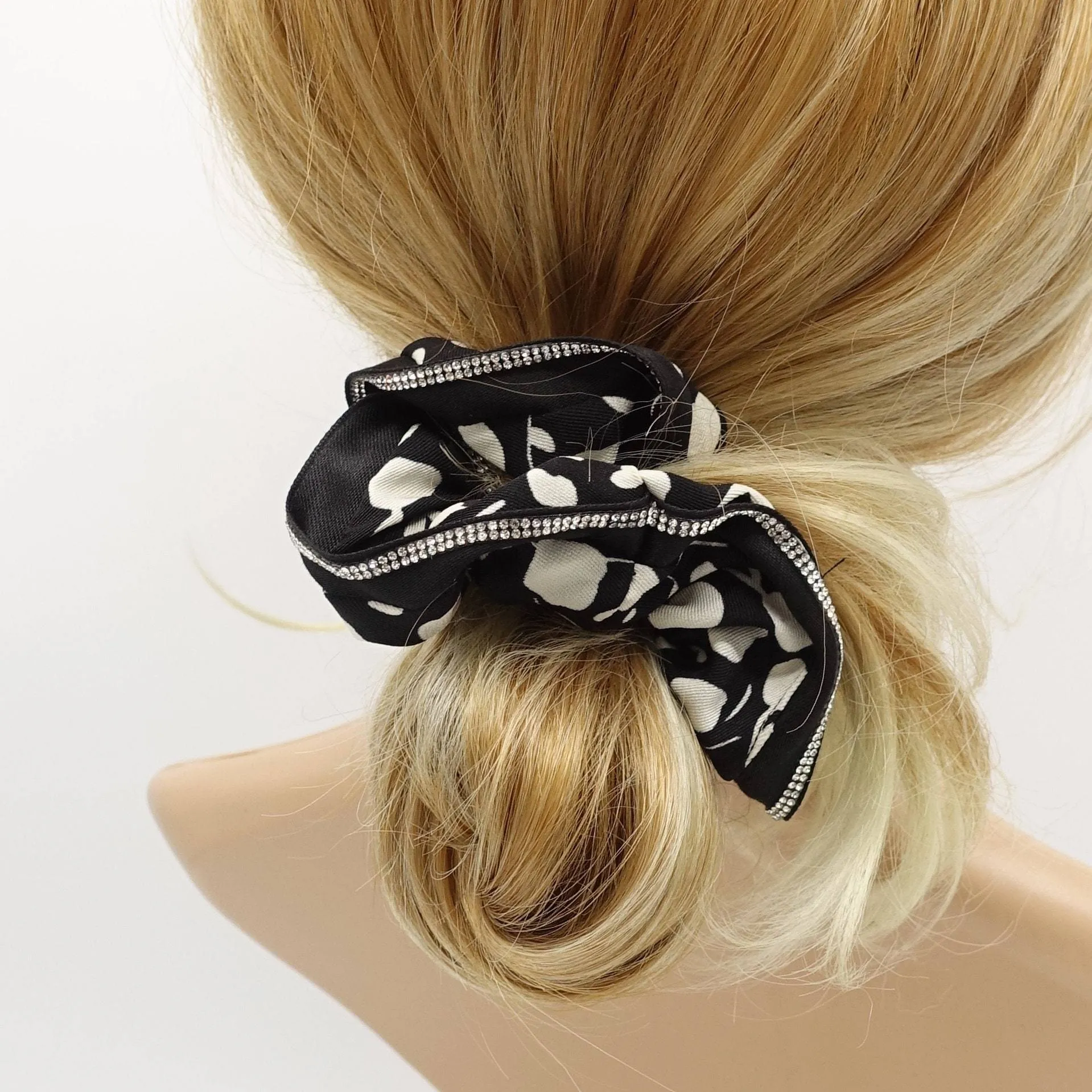 floral scrunchies hotfix embellished trim hair elastic scrunchie for women