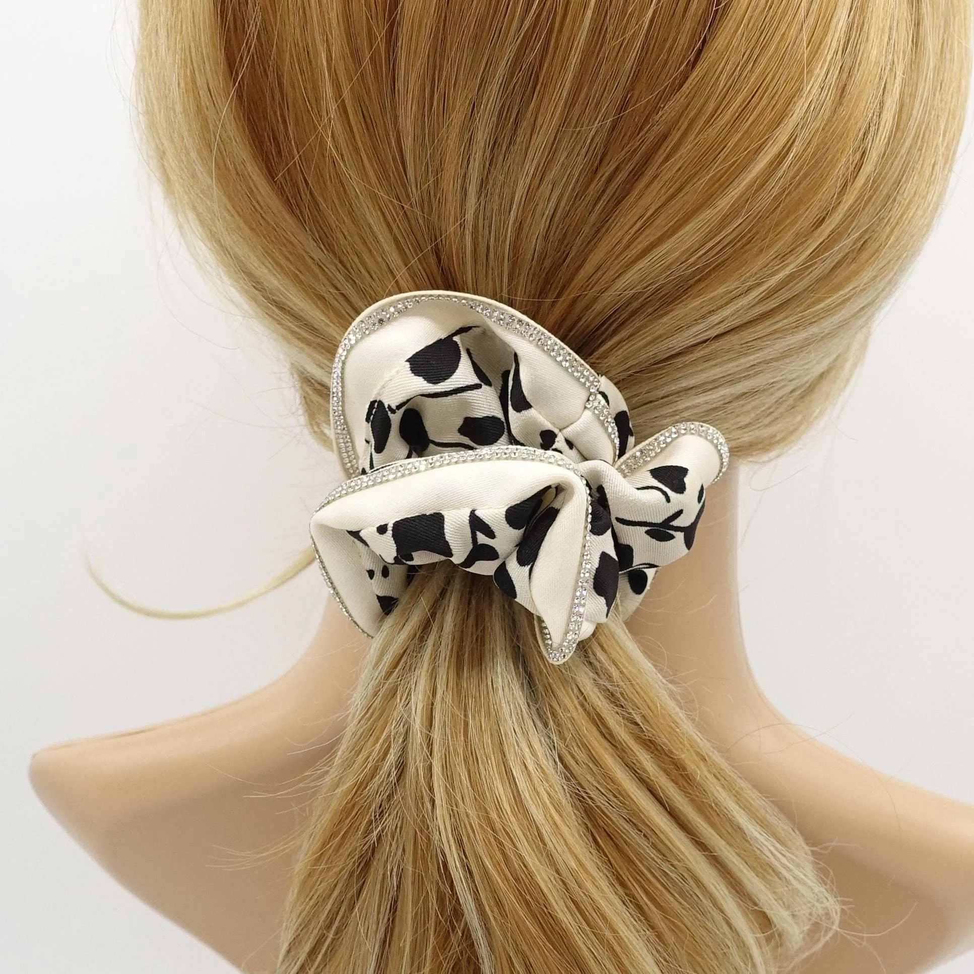 floral scrunchies hotfix embellished trim hair elastic scrunchie for women