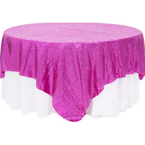 Glitz Sequin Table Overlay Topper 90"x90" Square - Fuchsia