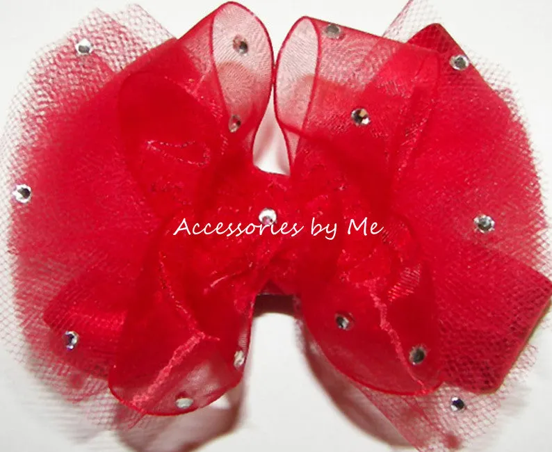 Glitzy Red Organza Tutu Hair Bow