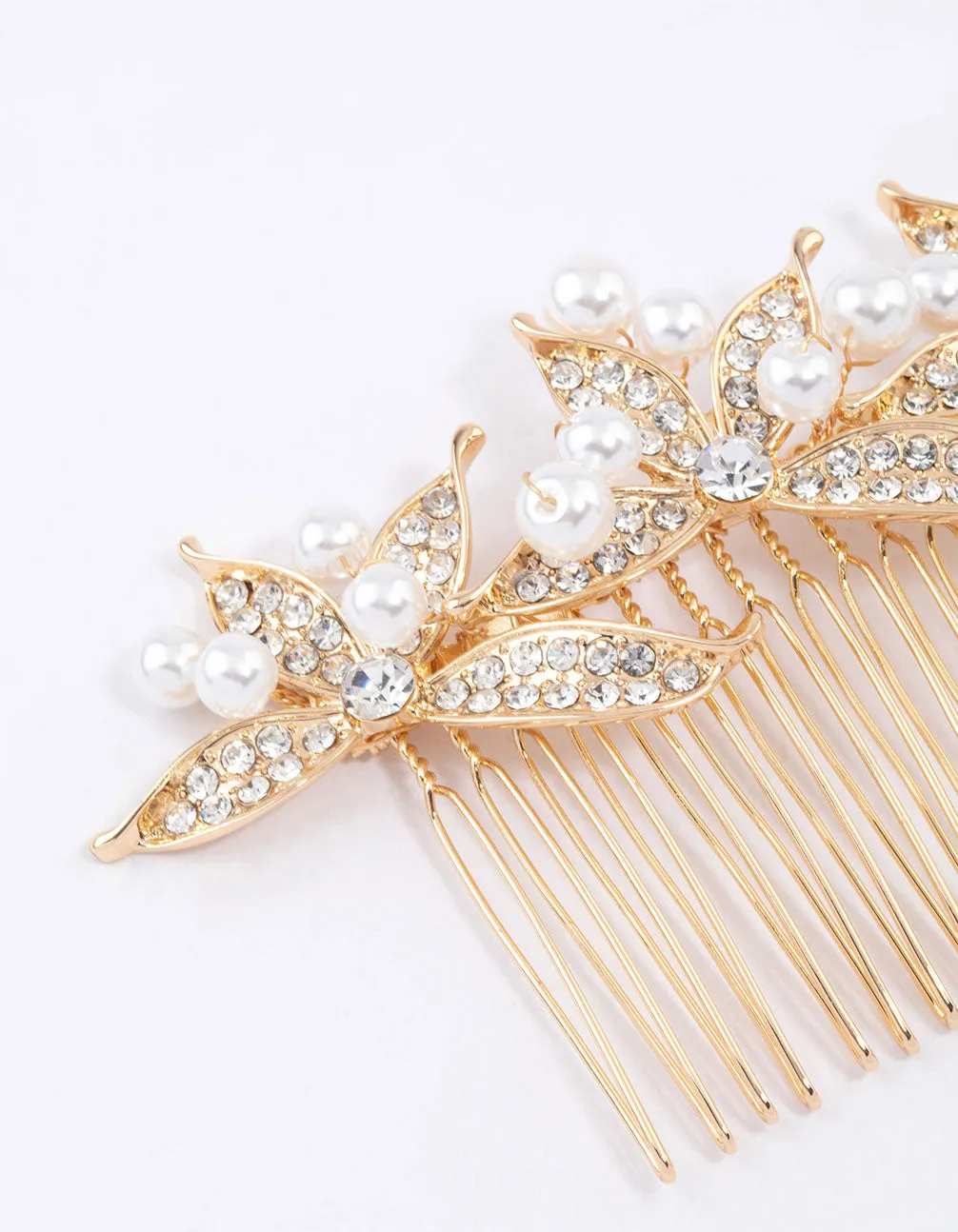 Gold Diamante & Pearl Trio Hair Comb