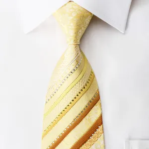 Grang Cia Rhinestone Necktie Floral Striped On Yellow With Gold Sparkles